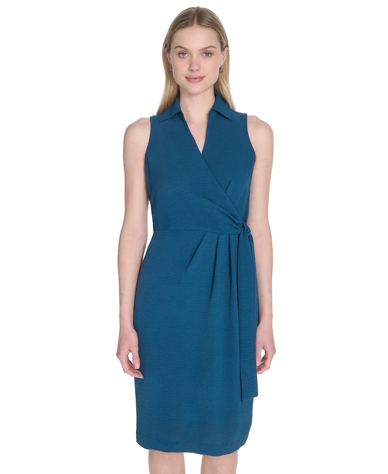 Calvin Klein Women's Sleeveless Wrap V-Neck Sheath Dress