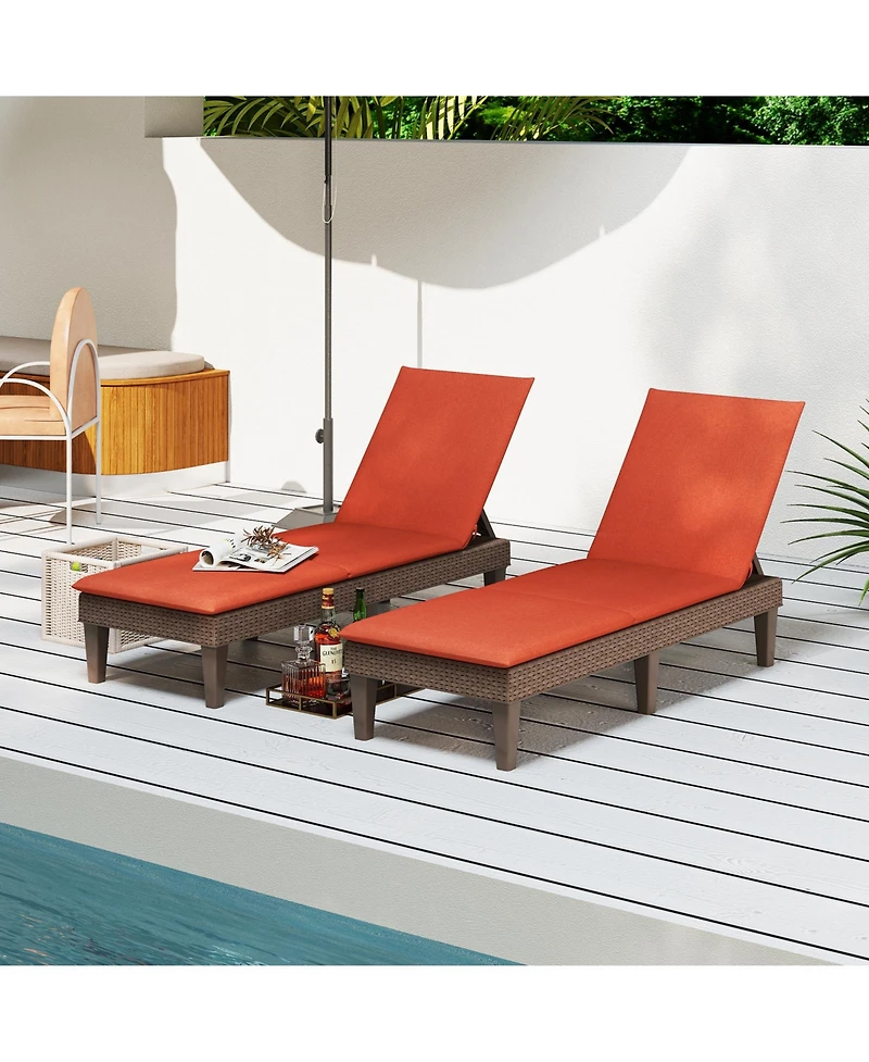 Gymax 2PCS Patio Lounge Chair Recliner Chair w/ 3-Position Adjustable Backrest & Cushion