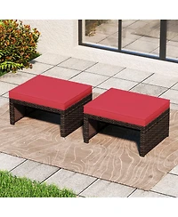 Multipurpose Outdoor 2 Pieces Patio Pe Rattan Ottomans Footstool