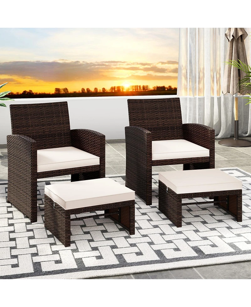 Multipurpose Outdoor 2 Pieces Patio Pe Rattan Ottomans Footstool