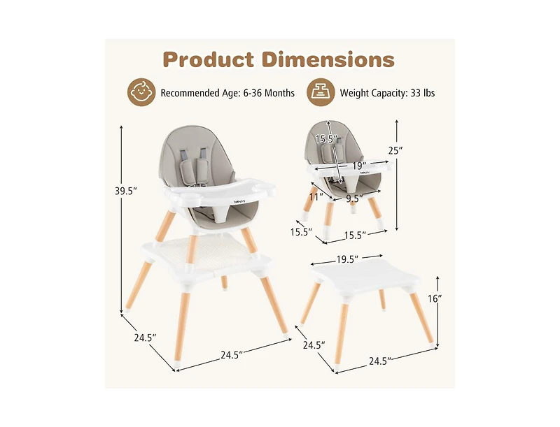 Slickblue Toddler 6 in 1 High Chair Ages 6-36 Months