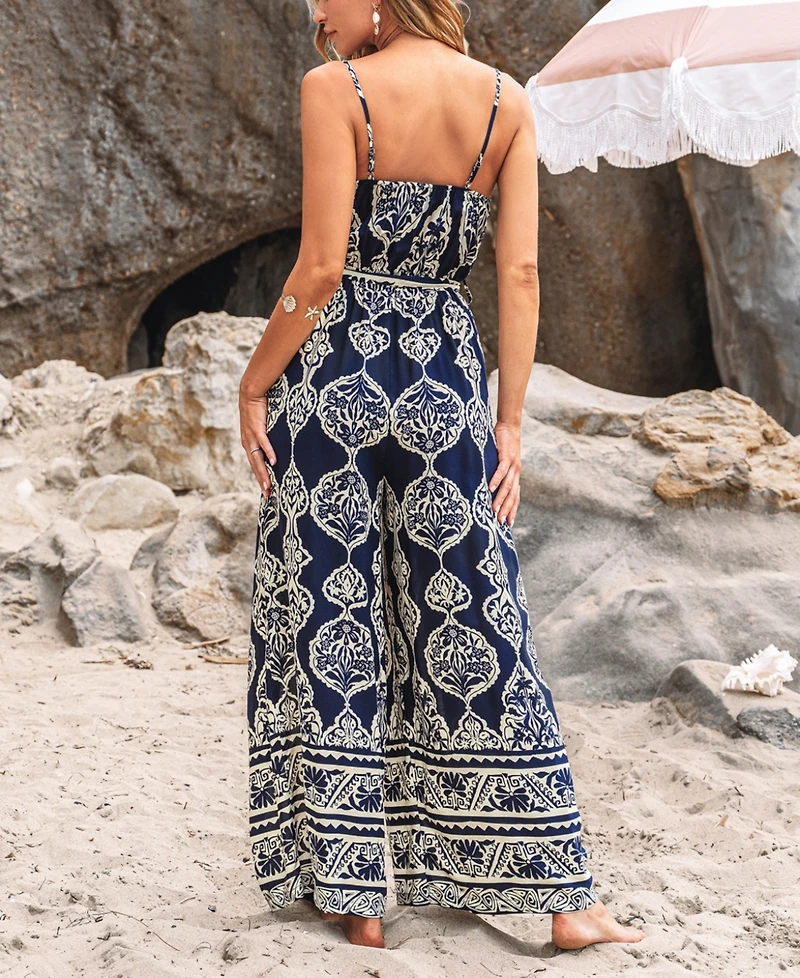 Cupshe Women's Boho Print Spaghetti Strap Split-Leg Jumpsuit
