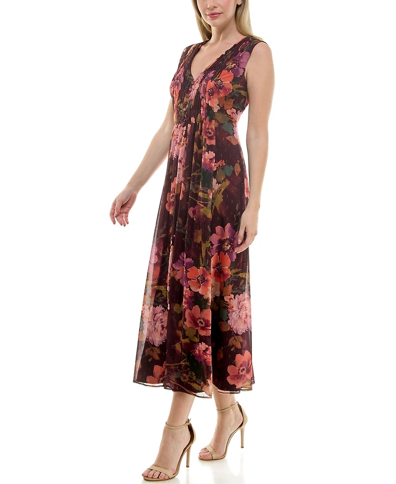 Taylor Women's Chiffon Printed V-Neck Midi Dress