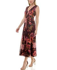 Taylor Women's Chiffon Printed V-Neck Midi Dress