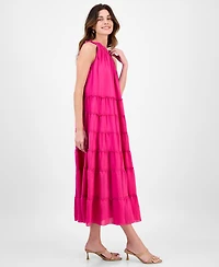 Robbie Bee Women's Tiered Ruffled-Neck Midi Dress