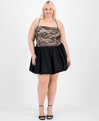 B Darlin Trendy Plus Lace Bubble-Hem Dress