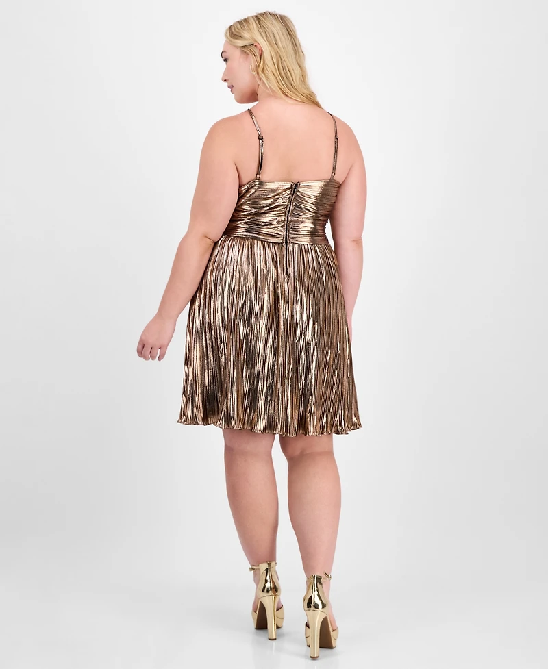 City Studios Trendy Plus Metallic Foil Pleated Fit & Flare Dress