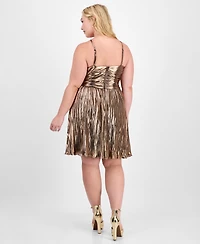 City Studios Trendy Plus Metallic Foil Pleated Fit & Flare Dress