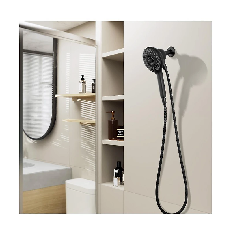 Rainsken High Pressure Shower Heads 6 Spray Mode, Magnetic Shower Head for Bathroom, Matte Black Handheld Shower with 60 inch Stainless Steel Hose
