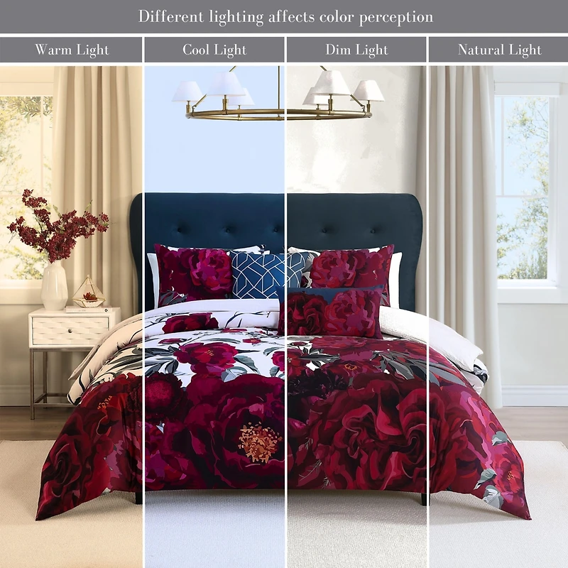 Bebejan Zinnia Bedding 100% Cotton Sateen 5 Piece King Size Reversible Comforter Set