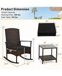 3 Piece Patio Rocking Set Wicker Rocking Chairs with 2-Tier Coffee Table