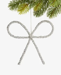 Holiday Lane Jeweled Classics Silver-Tone Glitter Bow Ornament, Macy's Exclusive