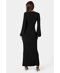 Bebe Women's Poet Sleeve Tie Neck Maxi Dress