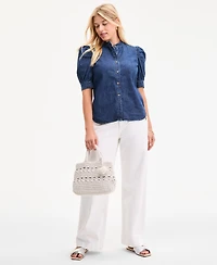 On 34th Women's Denim Puff-Sleeve Shirt, Exclusively at Macy's