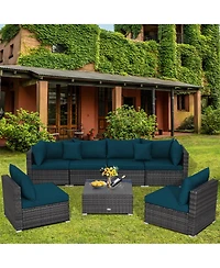 7 Pieces Patio Rattan Furniture Set with Sectional Sofa Cushioned