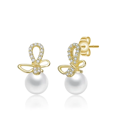 14K Gold Plated with Clear Cubic Zirconia & Mother of Pearl Drop Earrings