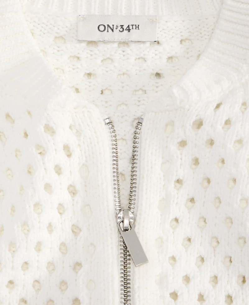 On 34th Women's Perforated Zip-Front Sweater Bomber, Exclusively at Macy's