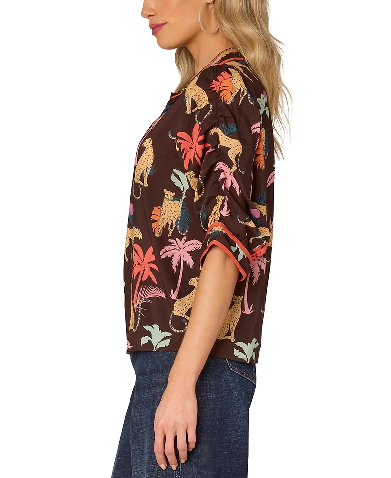 Democracy Women's Printed Elbow-Sleeve Blouse