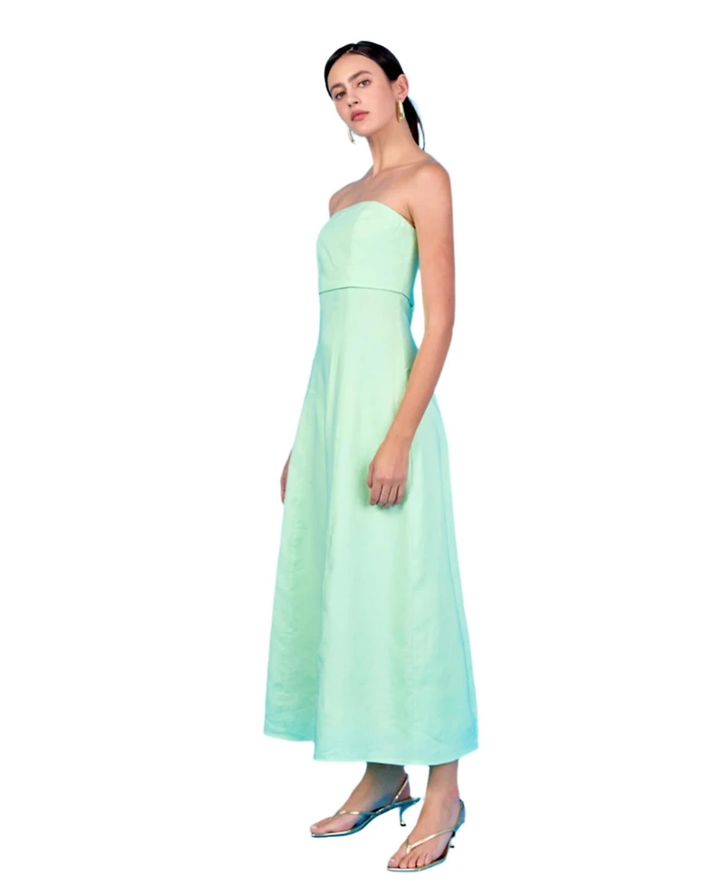 endless rose Women's Folded Strapless Linen Maxi Dress