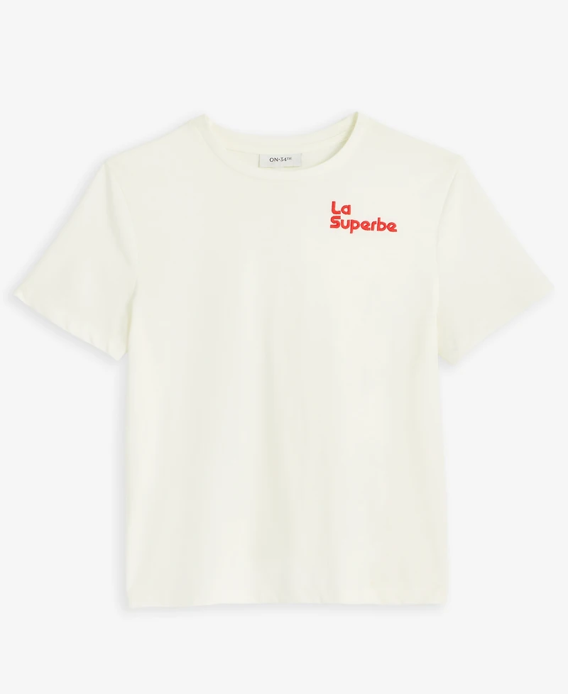 On 34th Women's Superbe Embellished Crewneck Tee, Exclusively at Macy's