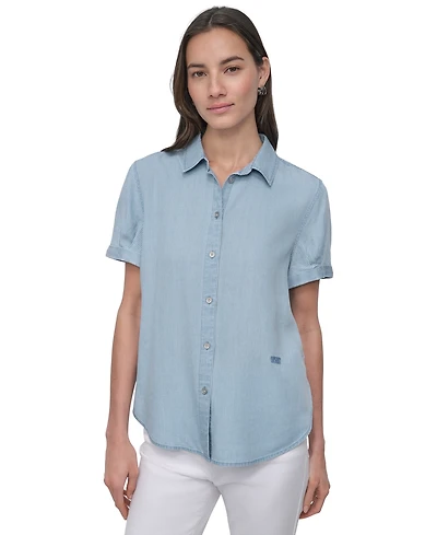 Dkny Jeans Women's Rolled-Sleeve Button-Up Shirt