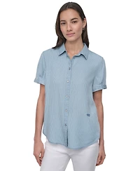 Dkny Jeans Women's Rolled-Sleeve Button-Up Shirt