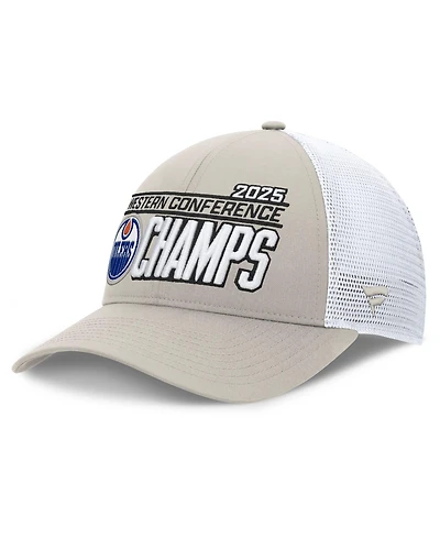 Fanatics Men's Gray/White Edmonton Oilers 2025 Nhl Western Conference Champions Locker Room Adjustable Hat