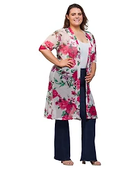 24seven Comfort Apparel Plus Sheer Floral Knee Length Duster Cardigan Sweater