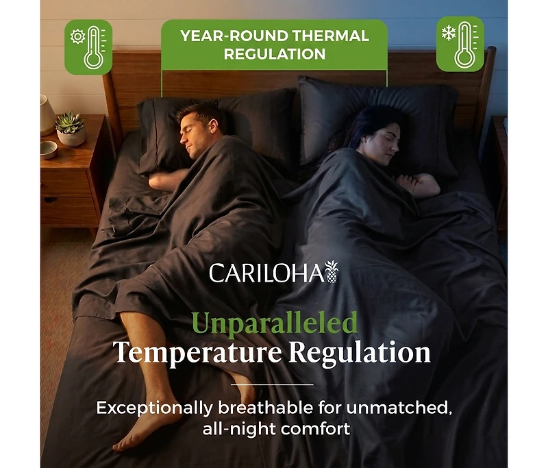 Cariloha Retreat 4-Piece Sateen Sheet Set | Black Sand | Cal King | Lyocell Material | Breathable, Corner Straps, Extra soft & Cooling