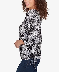 Ruby Rd. Petite Monotone Palms Puff Print Side Tie Top