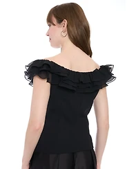 Muse Women's Scuba Crepe Ruffled-Neckline Top