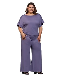24seven Comfort Apparel Plus Boat Neck Top and Wide Leg Pants Set