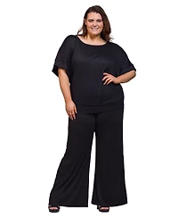 24seven Comfort Apparel Plus Boat Neck Top and Wide Leg Pants Set