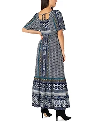 Liverpool Los Angeles Women's Square-Neck Elbow-Sleeve Woven Maxi Dress