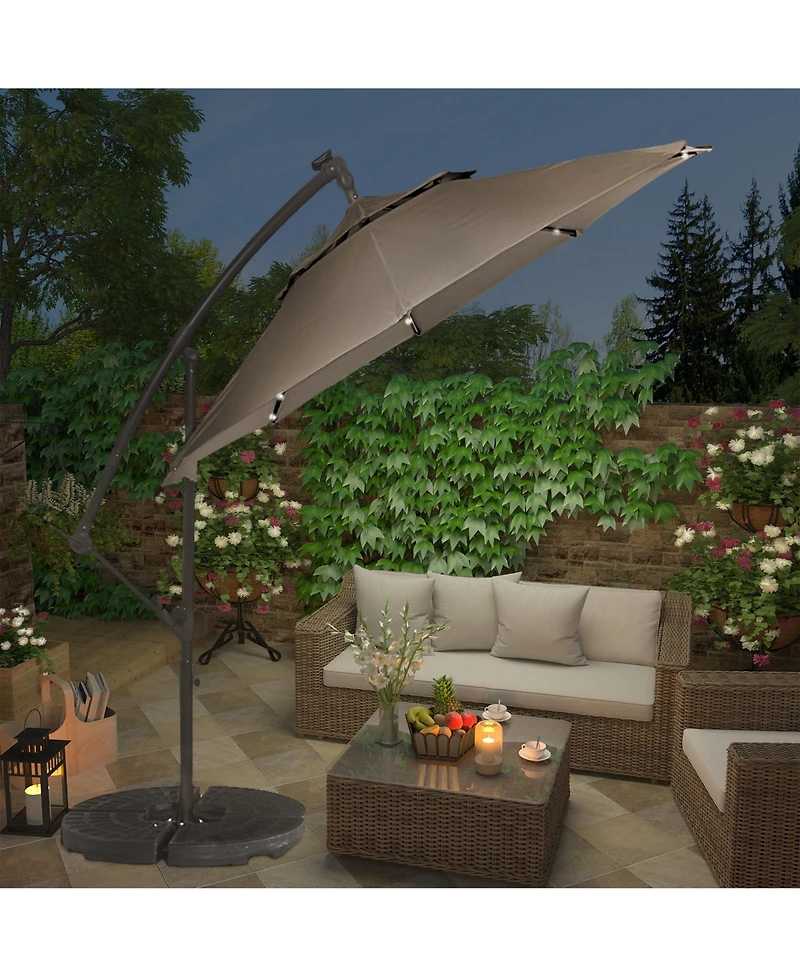 10 Ft Cantilever Patio Umbrella with Lights Offset Patio Umbrella Crank Large Outdoor Umbrella Pool Umbrella