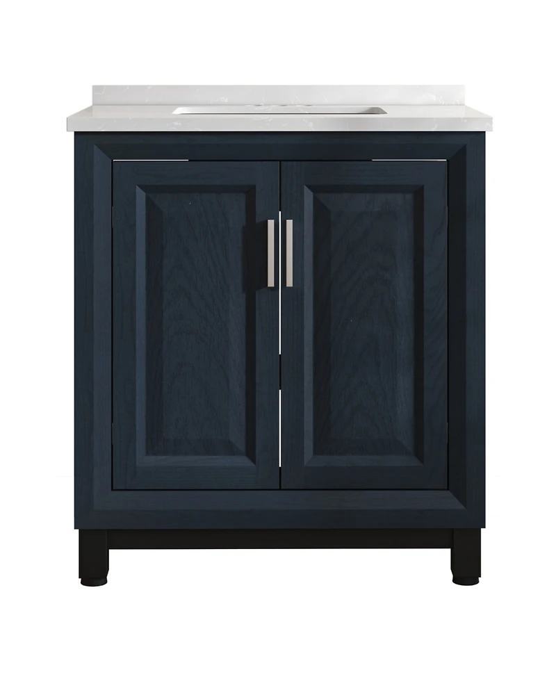 30" Bathroom Vanity with Marbel Undermount Sink and Glass Shelves Storage Cabinet