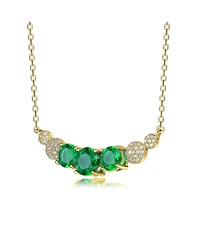 Gorgeous Sterling Silver 14K Gold Plated with Round Cubic Zirconia's Curved Bar Necklace