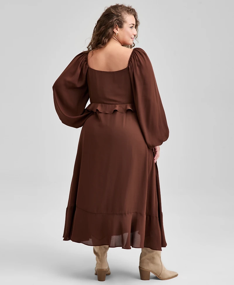 And Now This Trendy Plus Size Ruffle-Trim Long-Sleeve Dress, Macy's Exclusive