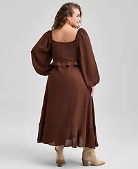 And Now This Trendy Plus Size Ruffle-Trim Long-Sleeve Dress, Macy's Exclusive