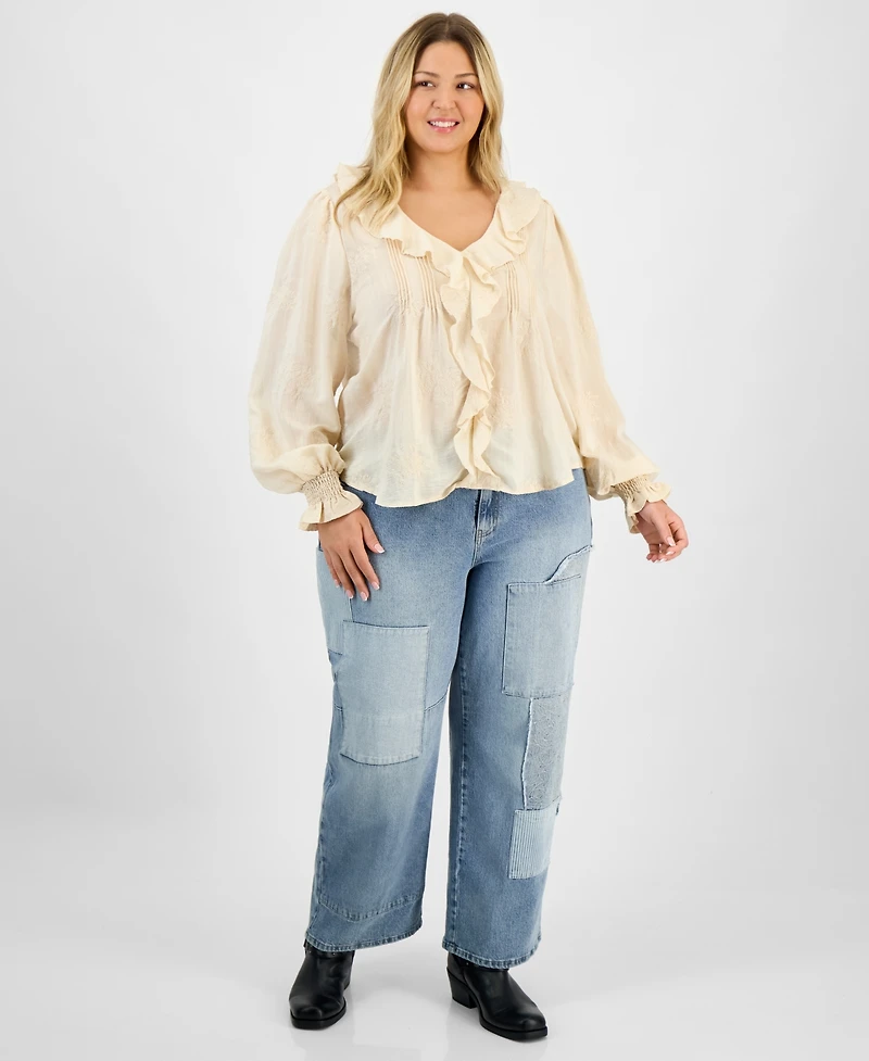 And Now This Trendy Plus Embroidered Balloon-Sleeve Blouse, Macy's Exclusive