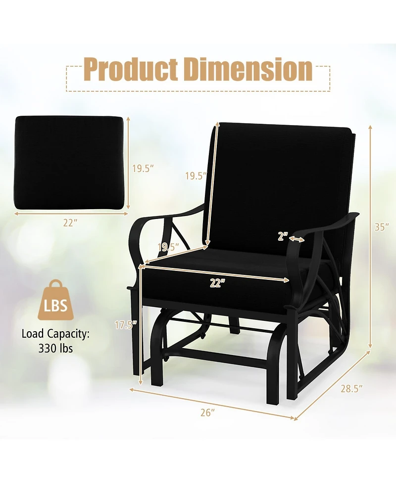 Slickblue Patio Glider Rocking Chair with Thick Cushion and Curved Armrest