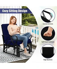 Slickblue Patio Glider Rocking Chair with Thick Cushion and Curved Armrest