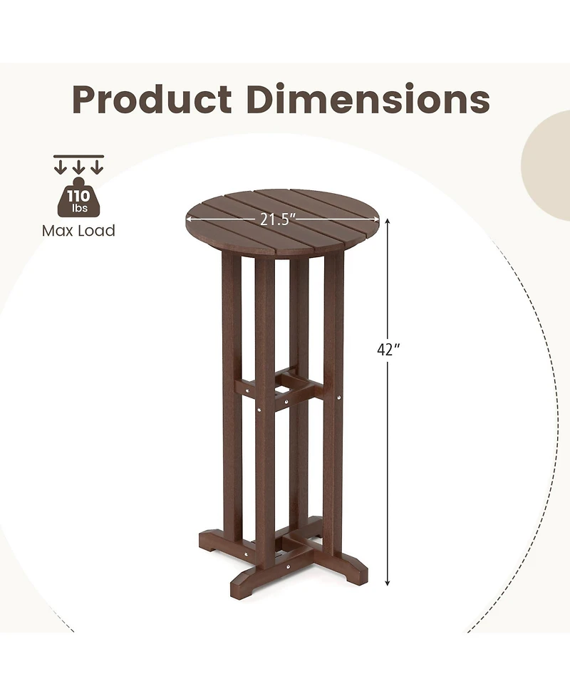 Round Bar Table Patio Hdpe Height Dining with Slatted Tabletop