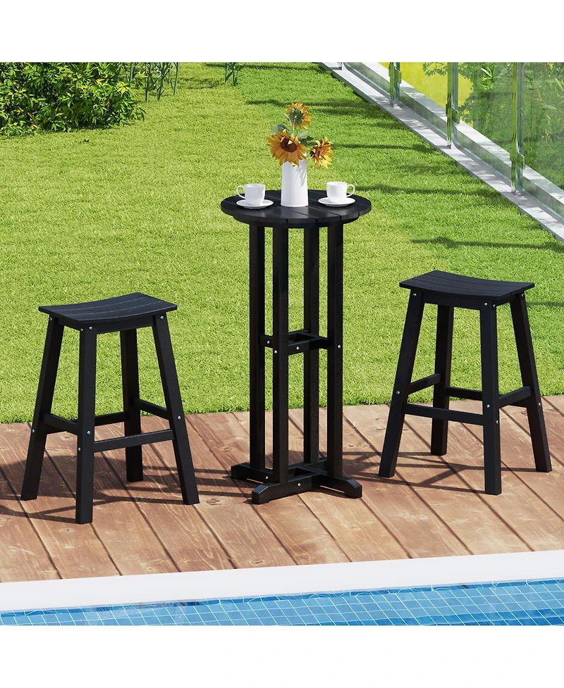 Round Bar Table Patio Hdpe Height Dining with Slatted Tabletop