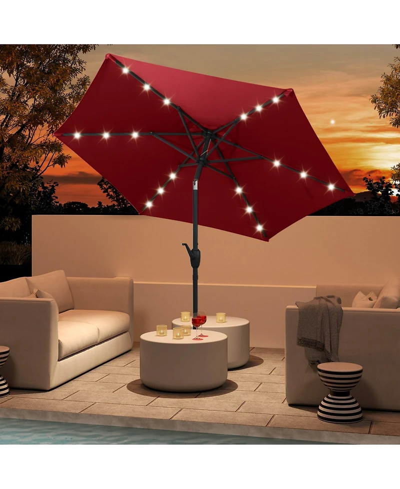 Slickblue Led Lighted Solar Patio Umbrella with Crank Mechanism – Perfect for Backyard, Poolside, or Balcony