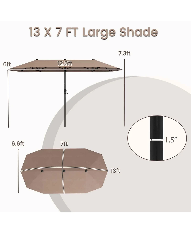 Extra Wide Patio Market Umbrella Double-Sided with Crank for Outdoor Tables
