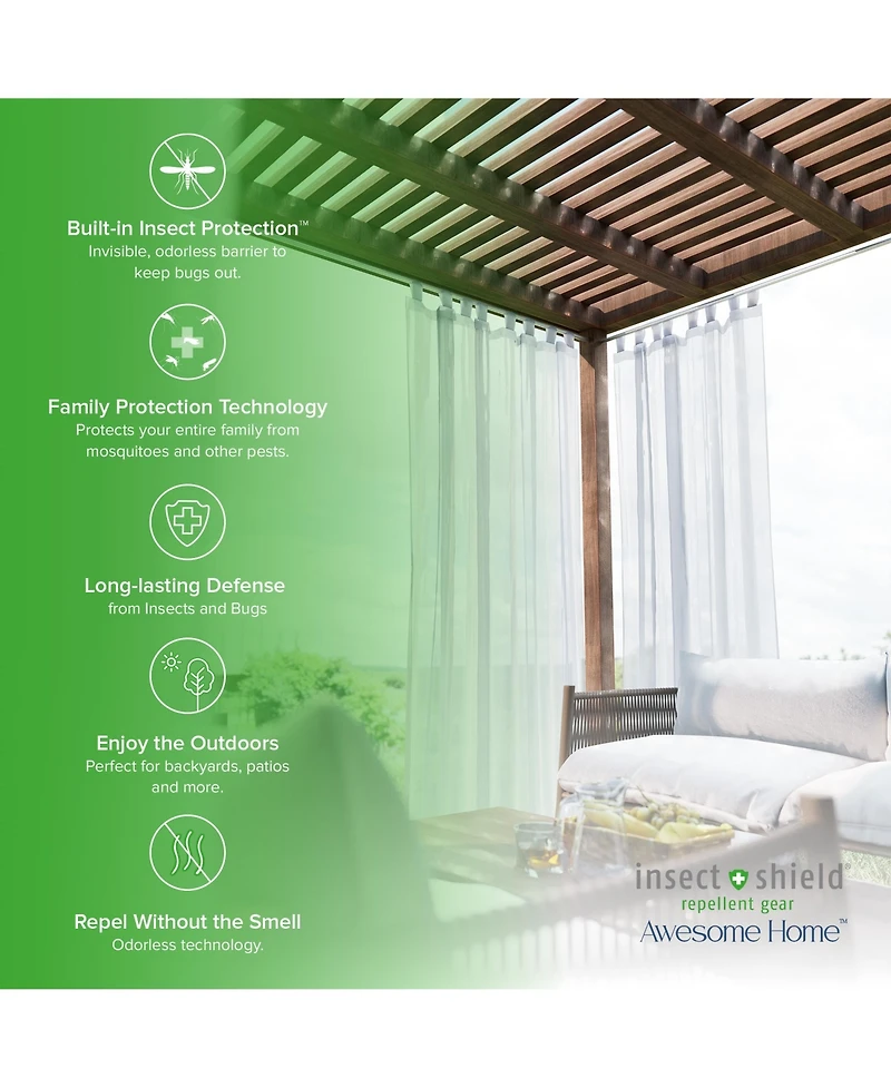 Awesome Home Insect Shield Leno Stripe Tab Top Curtain Panel