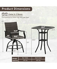 3 Pieces Pe Wicker Patio Swivel Bar Set with Quick-Drying Foam