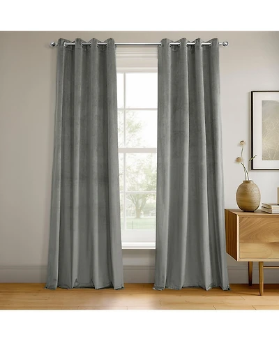 Half Price Drapes Silver Grey Grommet Signature Velvet Blackout Curtain