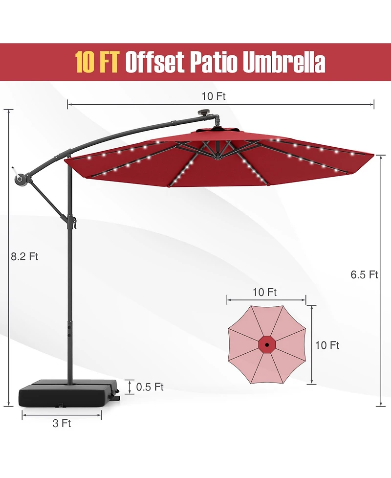 Slickblue Patio Umbrella Offset Cantilever Umbrella with 40 Solar Powered Lights